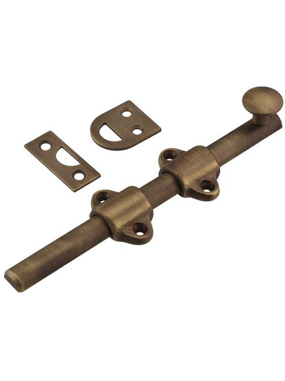 6 inch Medium-Duty Surface Bolt in Solid Brass in Antique Brass.